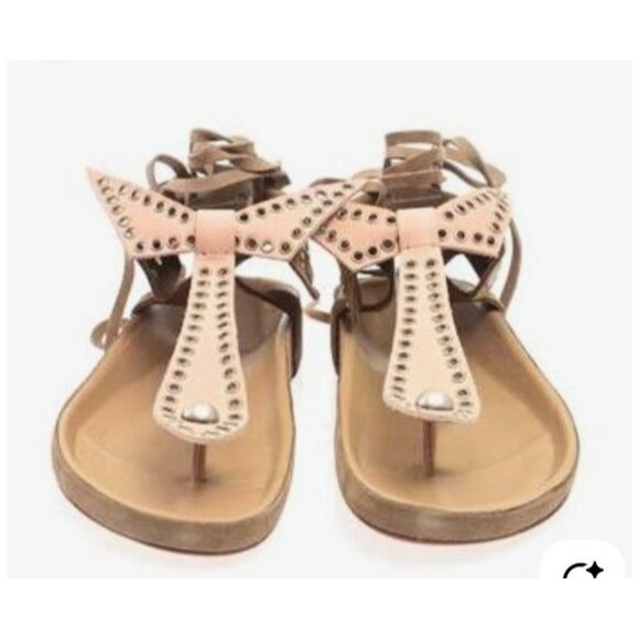 Isabel Marant Suede Studded LaceUp Sandals Women’s Sze 38 Leather Boho Gladiator - Picture 14 of 16